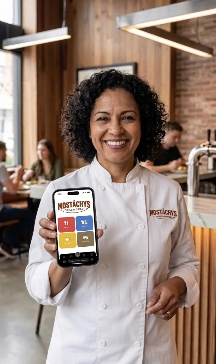 Dueño de restaurante revisando pedidos online entrantes