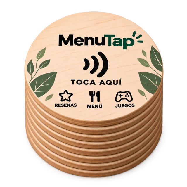10 wooden MenuTree coasters stacked