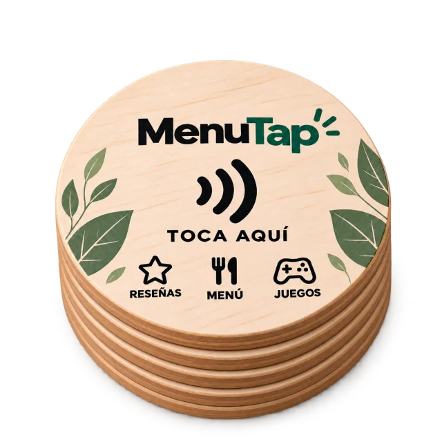 6 wooden MenuTree coasters stacked