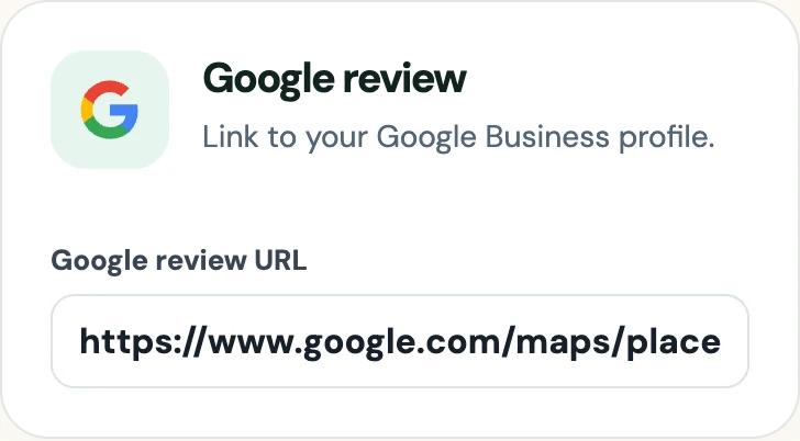 Actual Google review settings: connect your Google Business review URL.